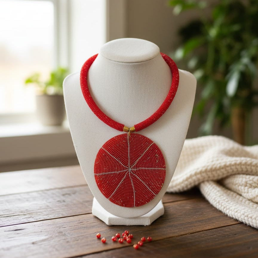 Artisan-Crafted African Glass Beaded Necklace | RED Statement