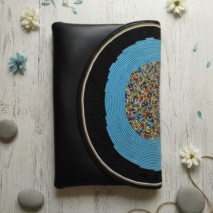 Handcrafted African Glass Bead Vegan Leather Envelope Clutch – Blue Horizon Mosaic