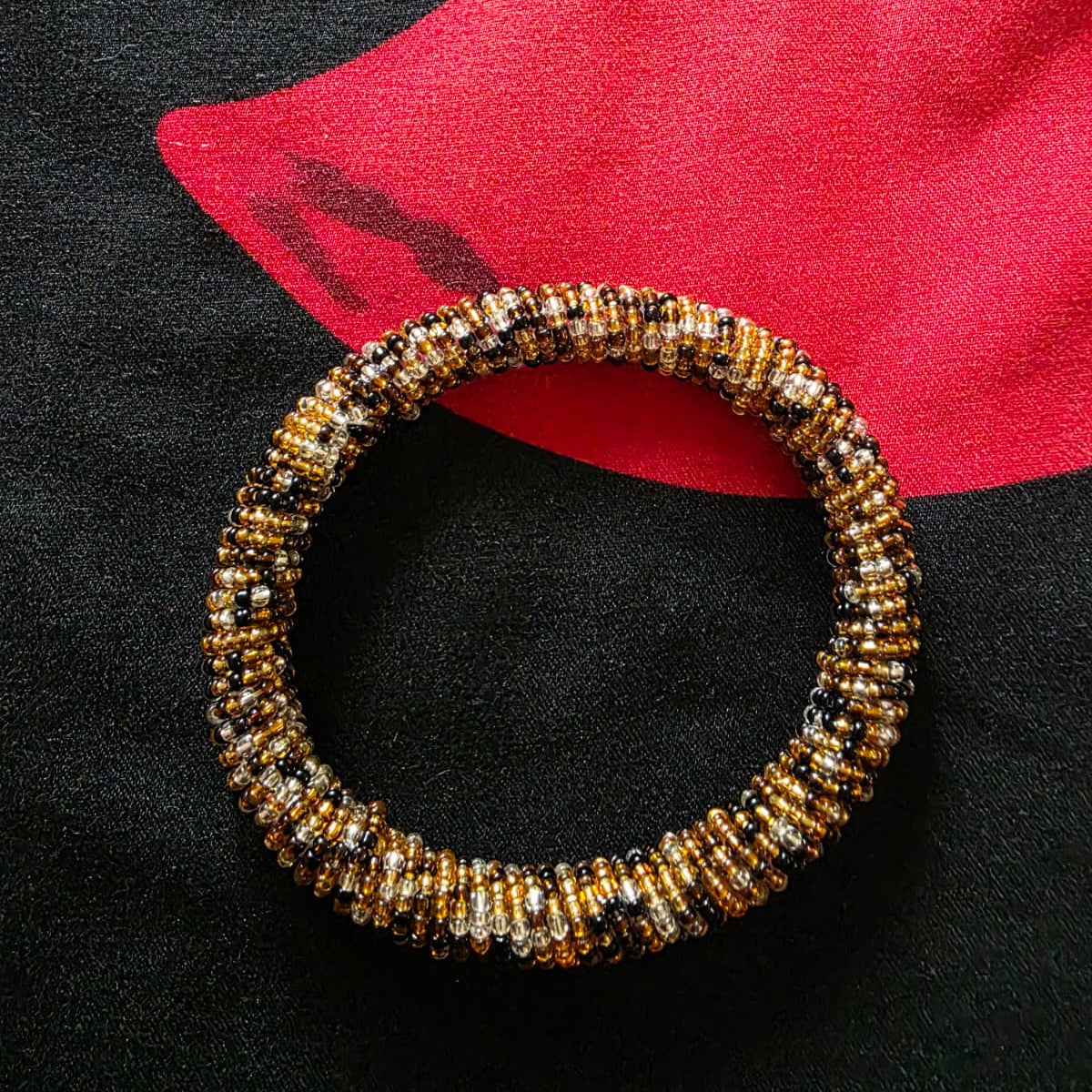 Glass Bead Bangle Bracelet – Handcrafted Maasai-Inspired Design – Earthtone