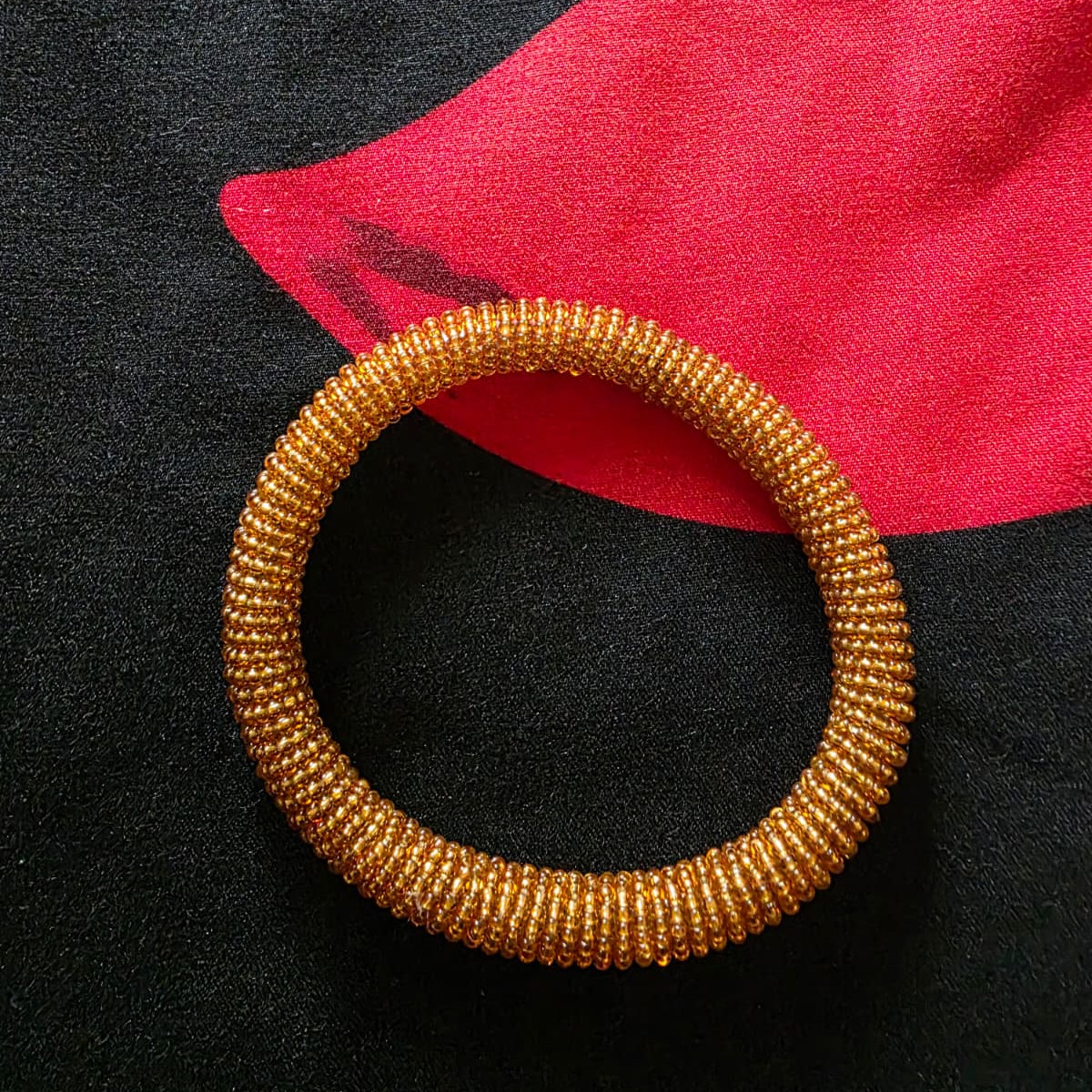 Glass Bead Bangle Bracelet – Handcrafted Maasai-Inspired Design – Golden