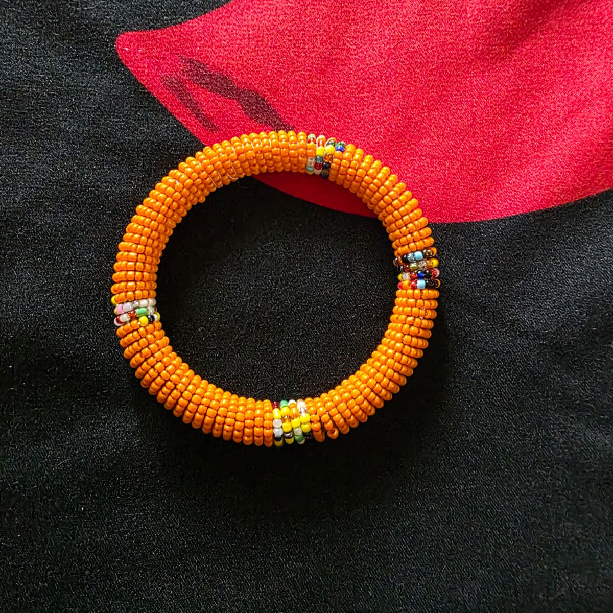 Glass Bead Bangle Bracelet – Handcrafted Maasai-Inspired Design – Orange