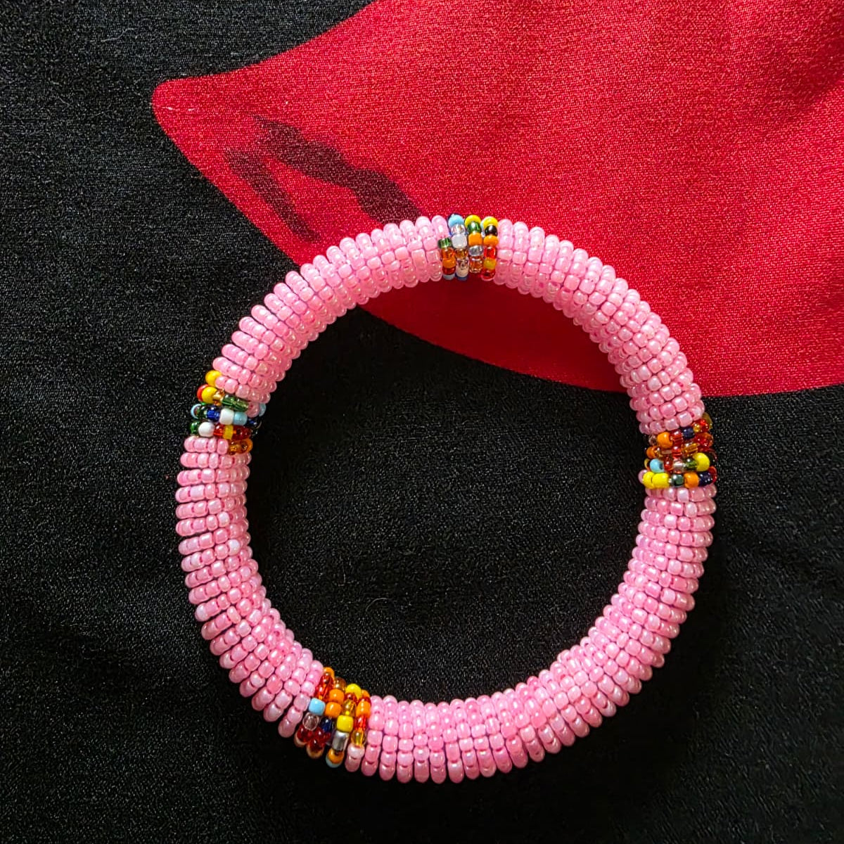 Glass Bead Bangle Bracelet – Handcrafted Maasai-Inspired Design – Pink