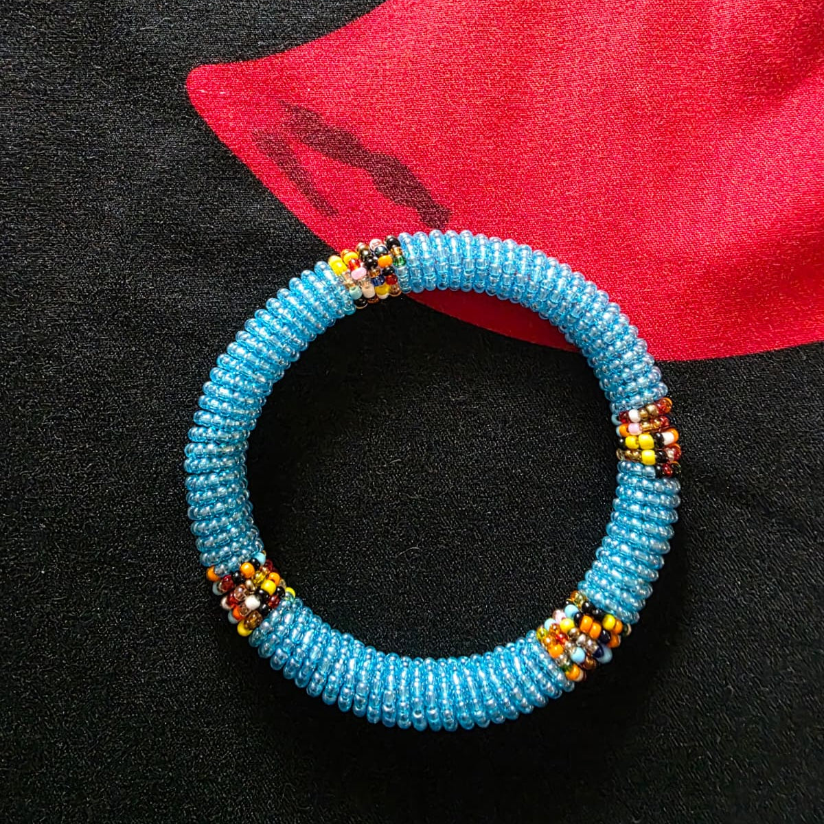 Glass Bead Bangle Bracelet – Handcrafted Maasai-Inspired Design – Sky Blue