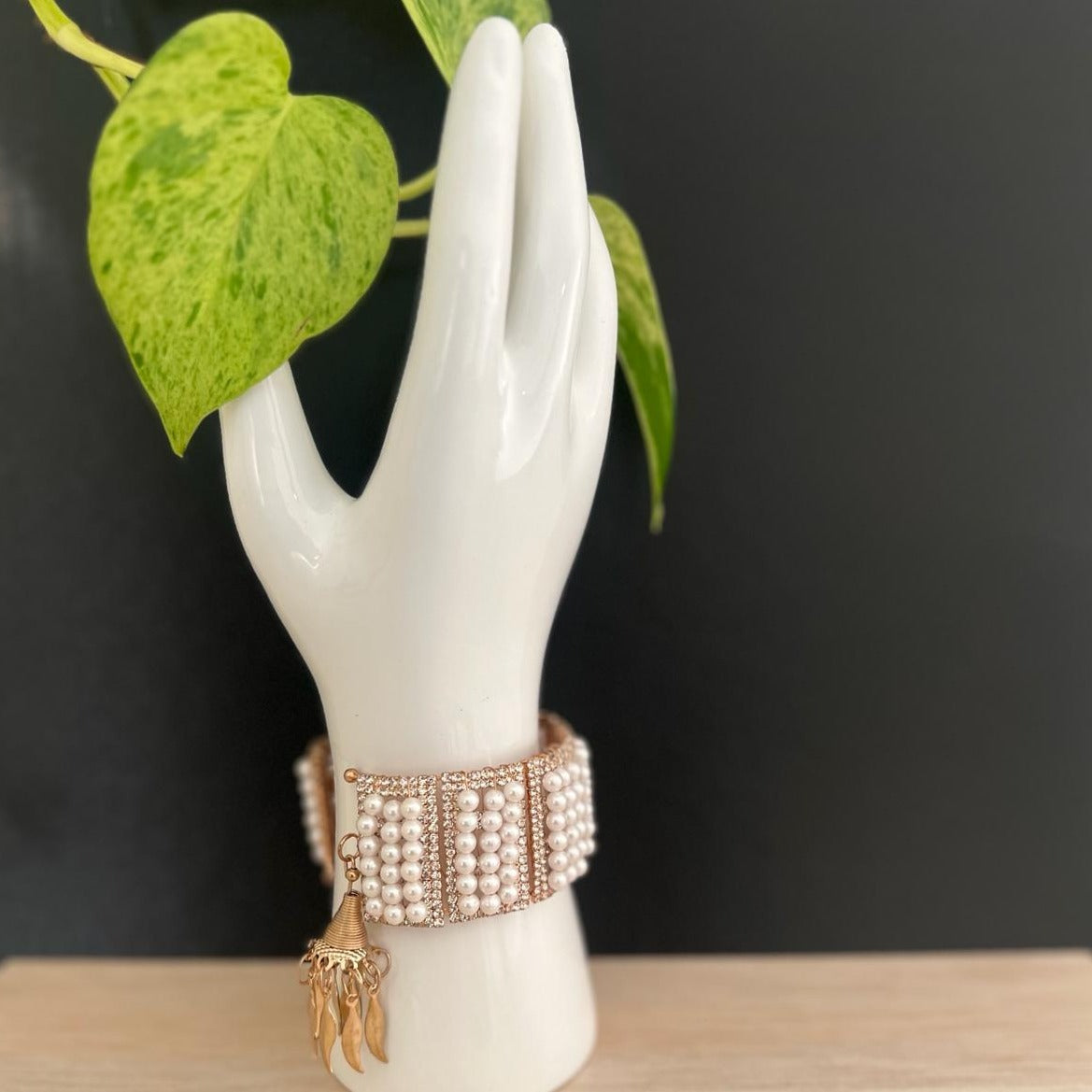 White Beaded Tween Bracelet with Gold-Tone Charm