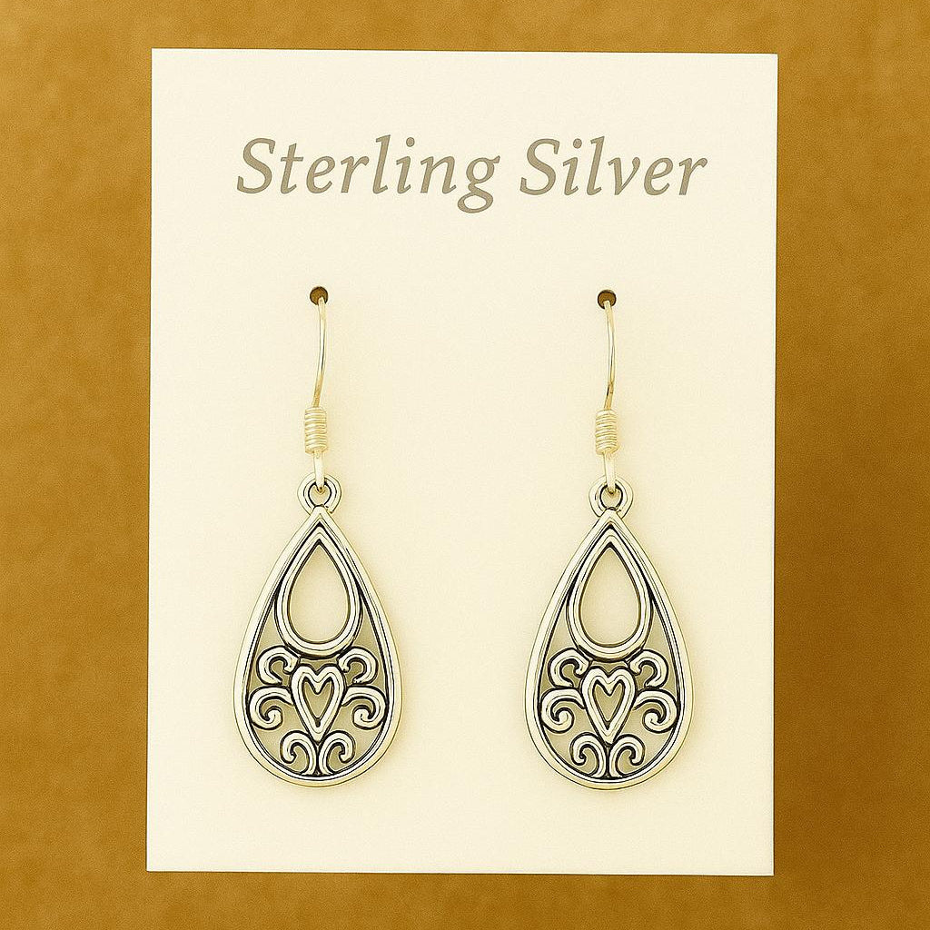 Small Flower Teardrop Sterling Silver Earrings
