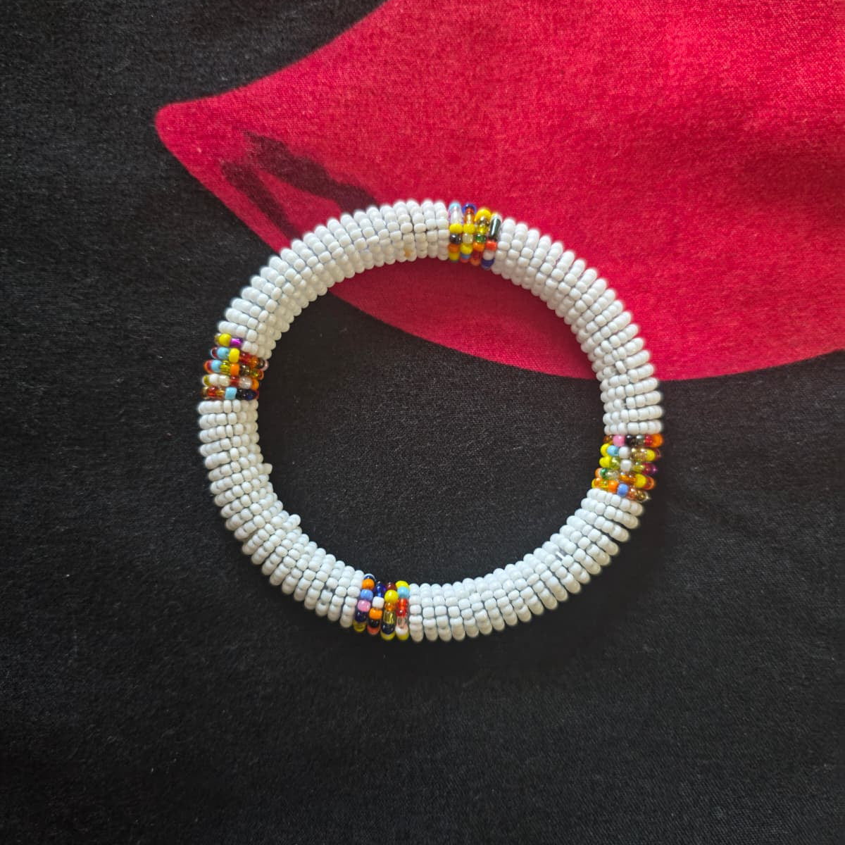 Glass Bead Bangle Bracelet – Handcrafted Maasai-Inspired Design – White
