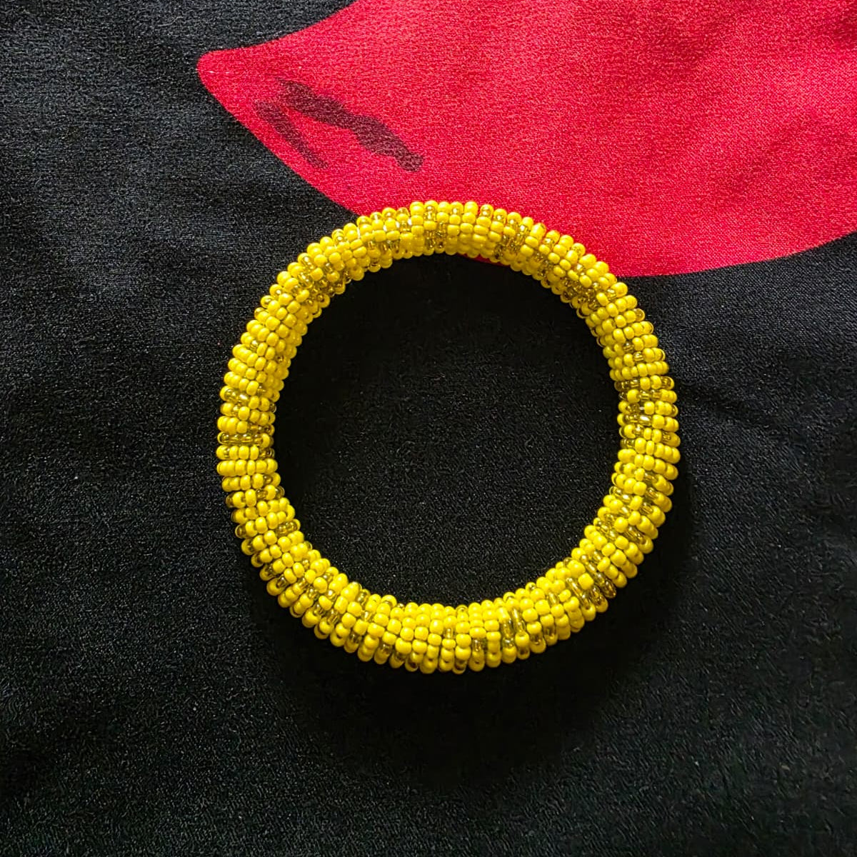Glass Bead Bangle Bracelet – Handcrafted Maasai-Inspired Design – Yellow