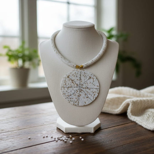 African Glass Beaded Necklace White