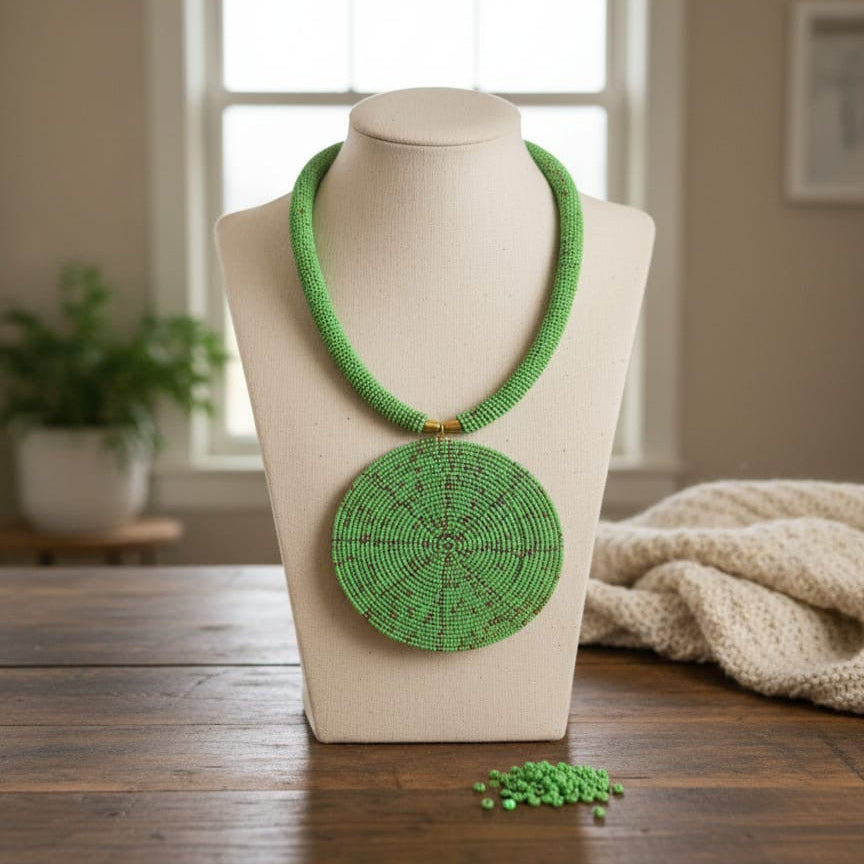 Emerald Green Glass Beaded Necklace