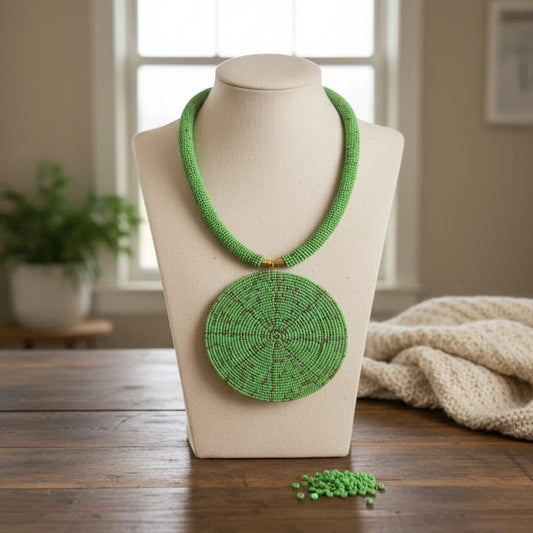 Emerald Green Glass Beaded Necklace