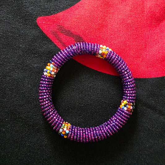Glass Bead Bangle Bracelet – Handcrafted Maasai-Inspired Design  – Purple