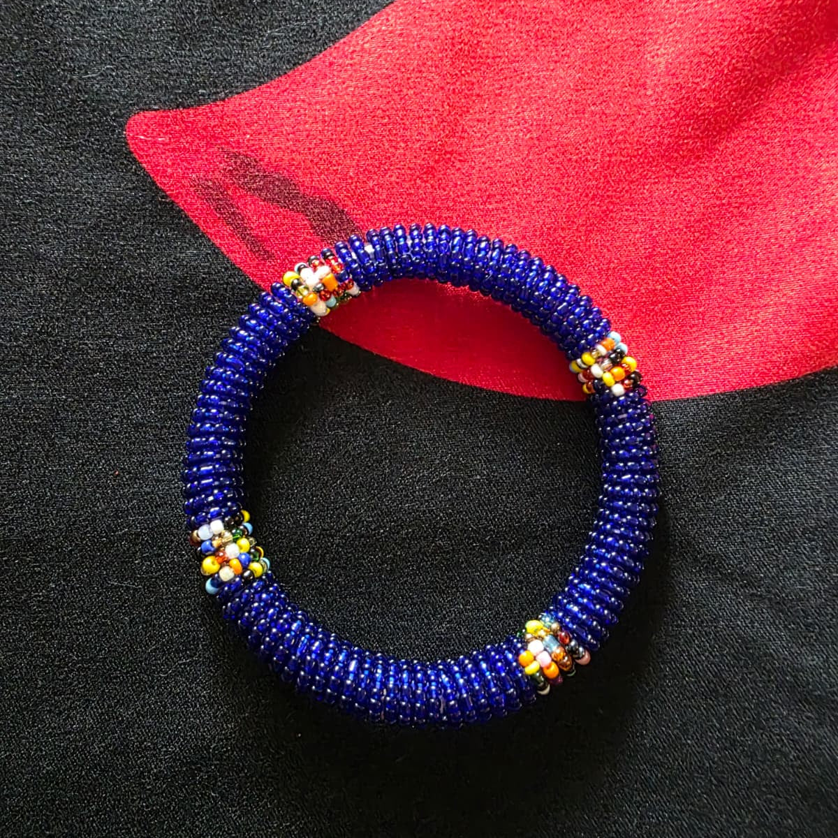 Glass Bead Bangle Bracelet – Handcrafted Maasai-Inspired Design  – Royal Blue