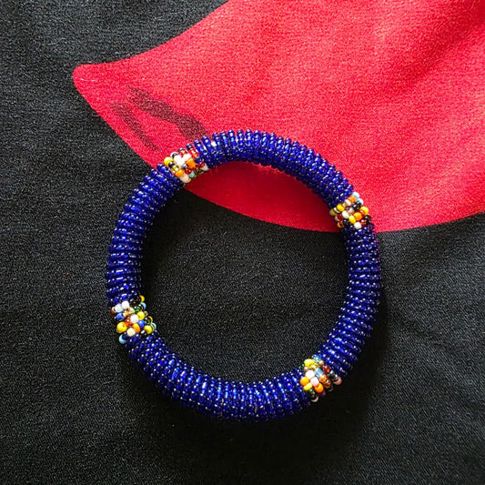 Glass Bead Bangle Bracelet – Handcrafted Maasai-Inspired Design  – Royal Blue