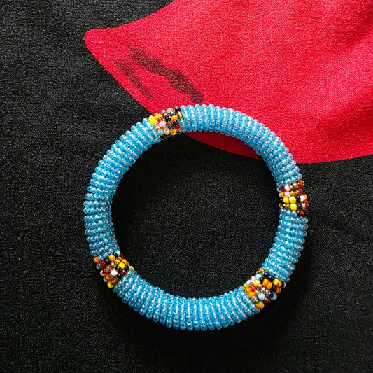 Glass Bead Bangle Bracelet – Handcrafted Maasai-Inspired Design  – Sky Blue