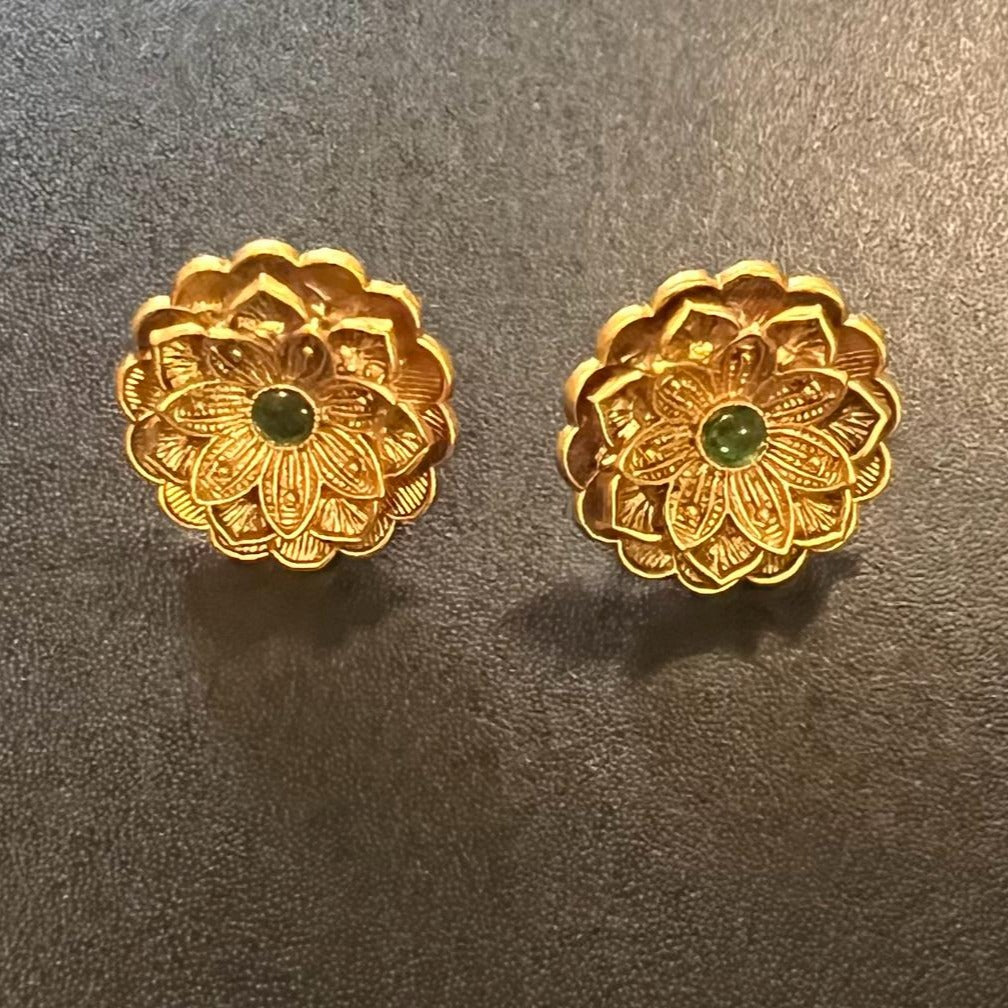 Vintage Floral Gold Stud Earrings