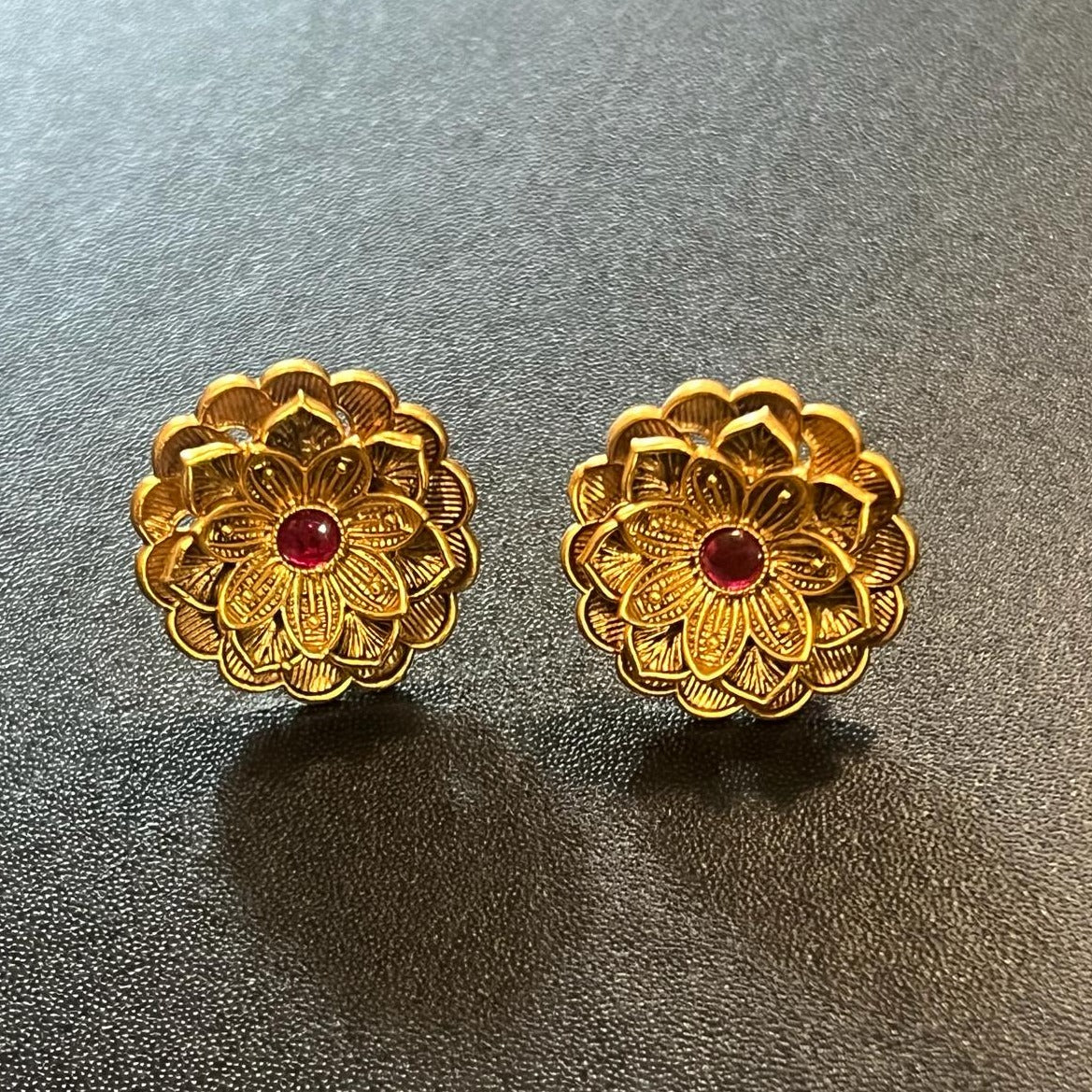 Vintage Floral Gold Stud Earrings