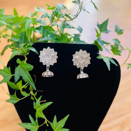 Exquisite Floral Jhumki Earrings in German Silver