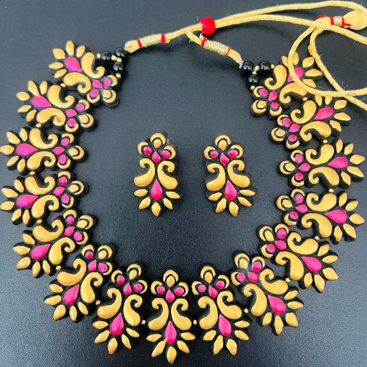 Handcrafted Terracotta Necklace and Earring Set with Bohemian Flair