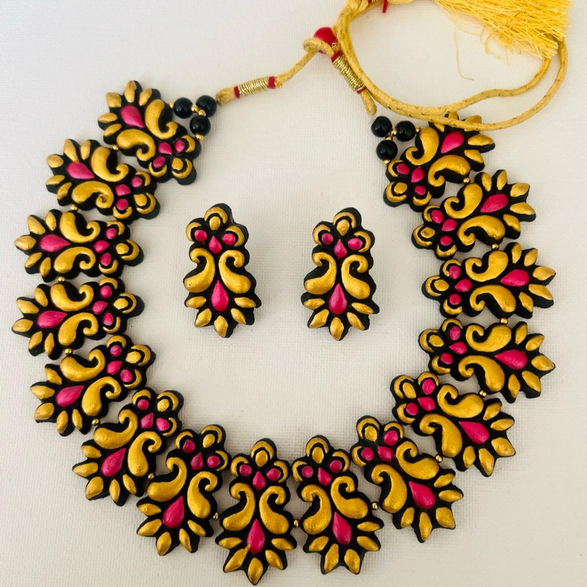 Handcrafted Terracotta Necklace and Earring Set with Bohemian Flair