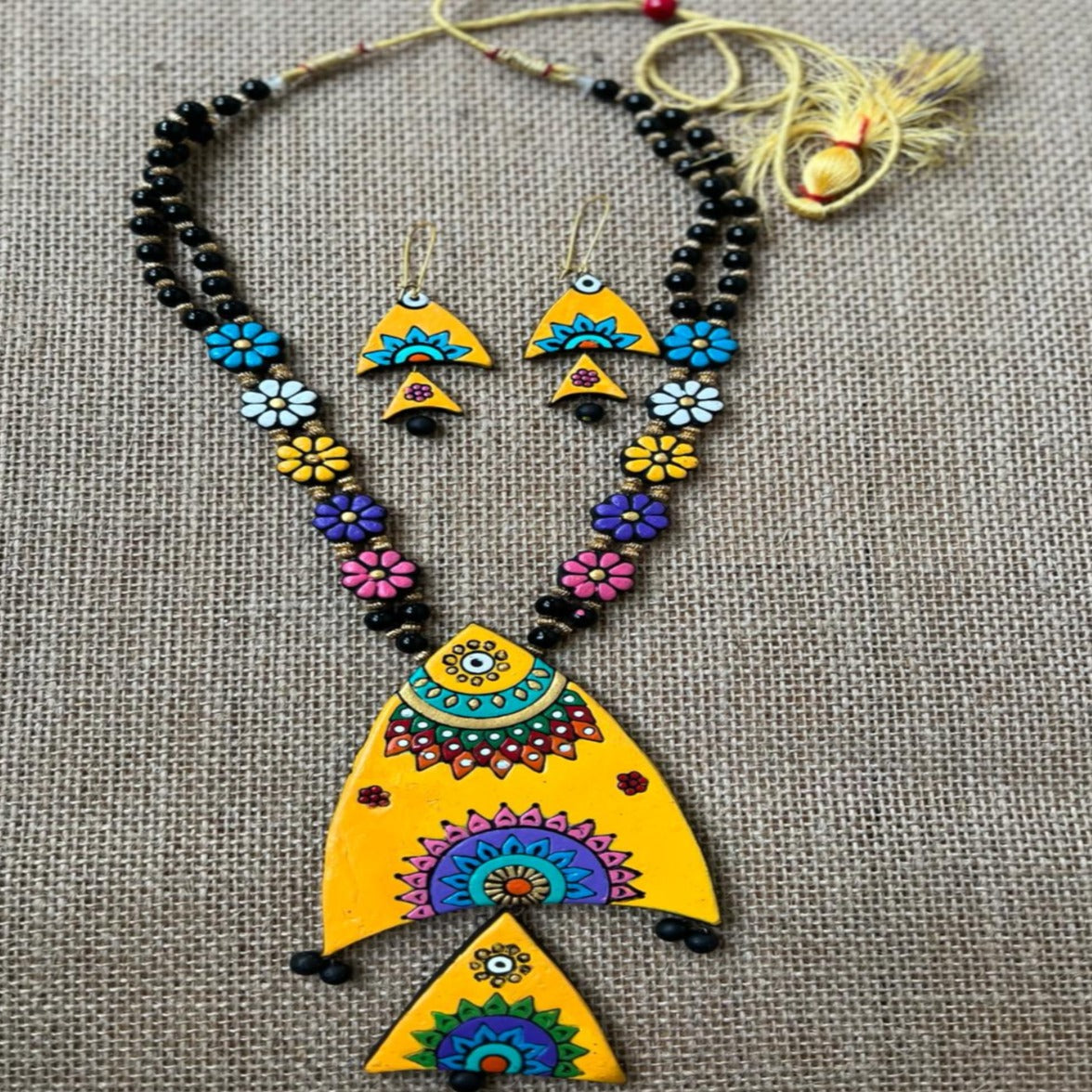 Radiant Harmony: A Handcrafted Terracotta Necklace Set