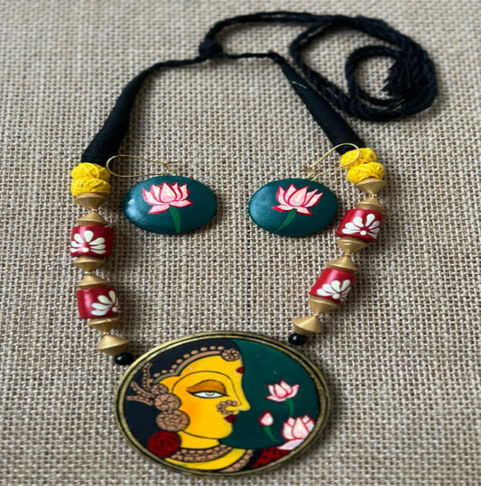 Lotus Bloom: Hand-Painted Terracotta Jewelry Set