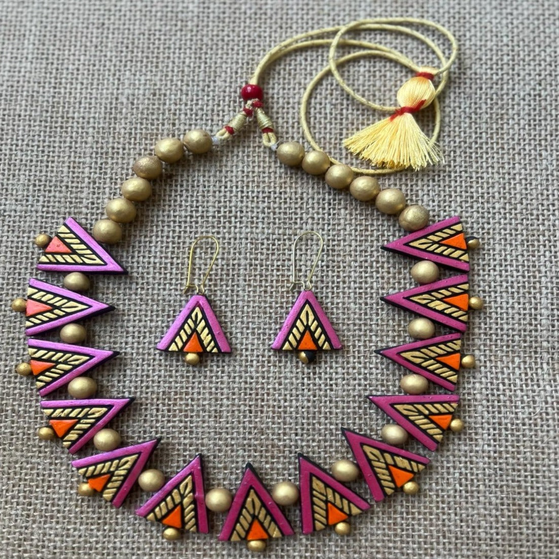 Vibrant Elegance: Handcrafted Terracotta Necklace Set