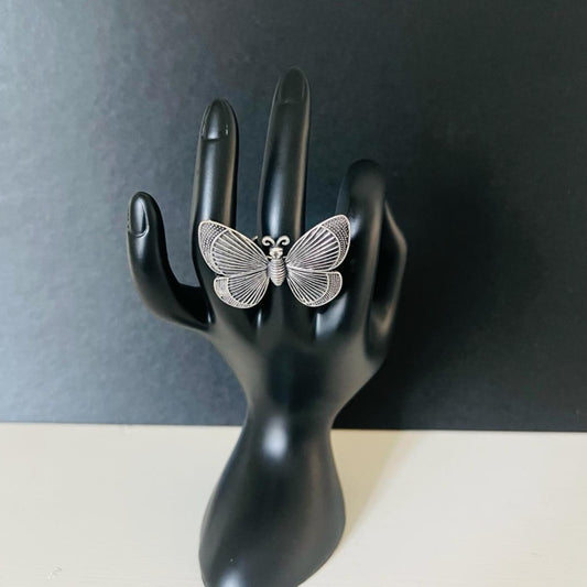 Butterfly Motif Silver-Look Ring - Adjustable Fit