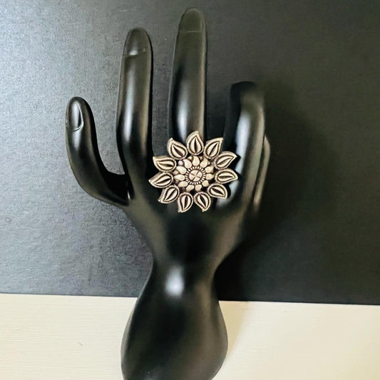 Chunky Floral Cocktail Ring - Adjustable Fit