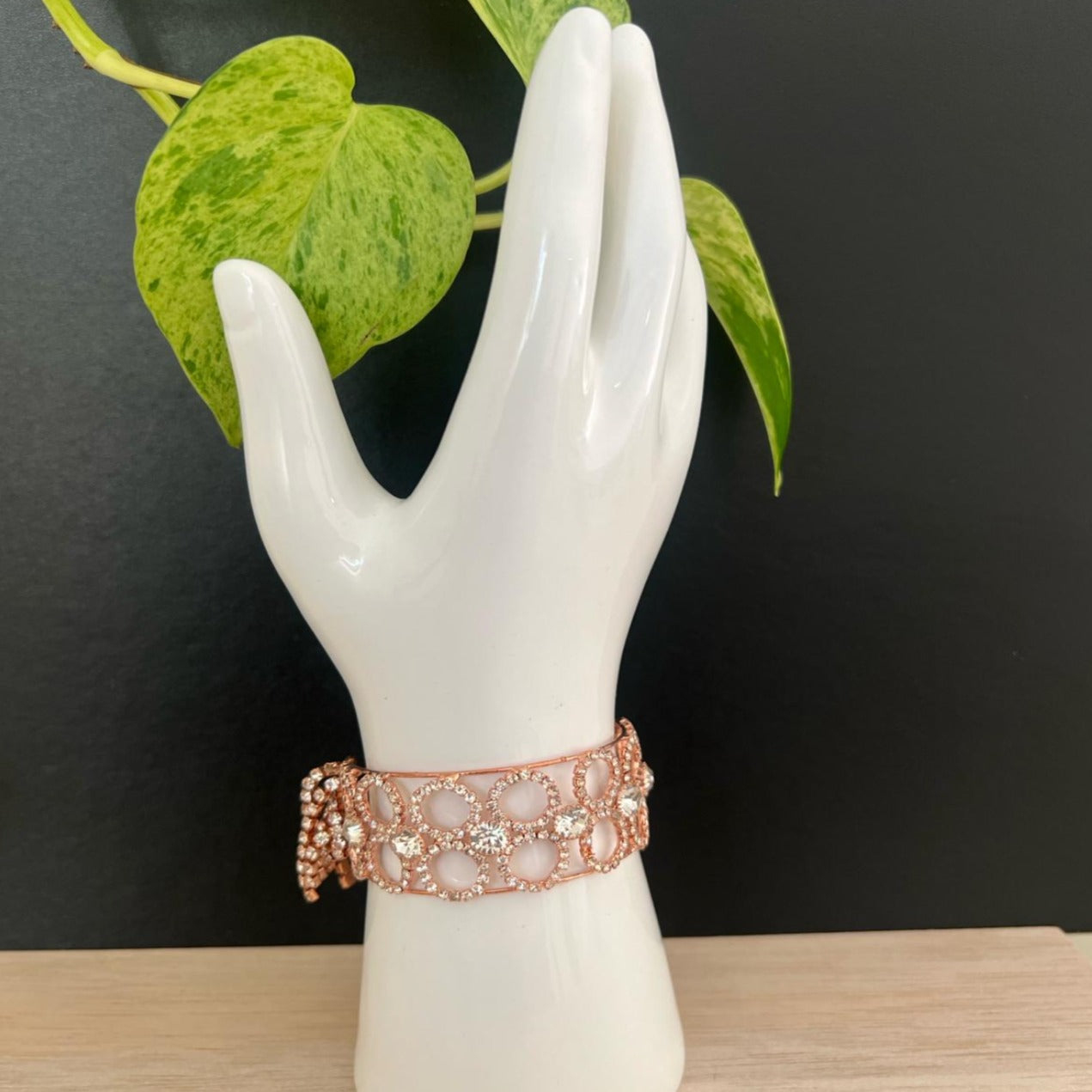 Exquisite Rose Gold Tween Bracelet with Rhinestone Embellishments