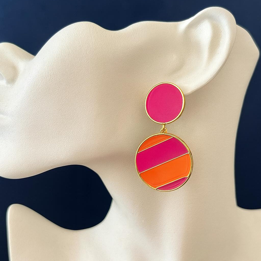 Dual-Tone Enamel Drop Earrings- Vibrant Sunset