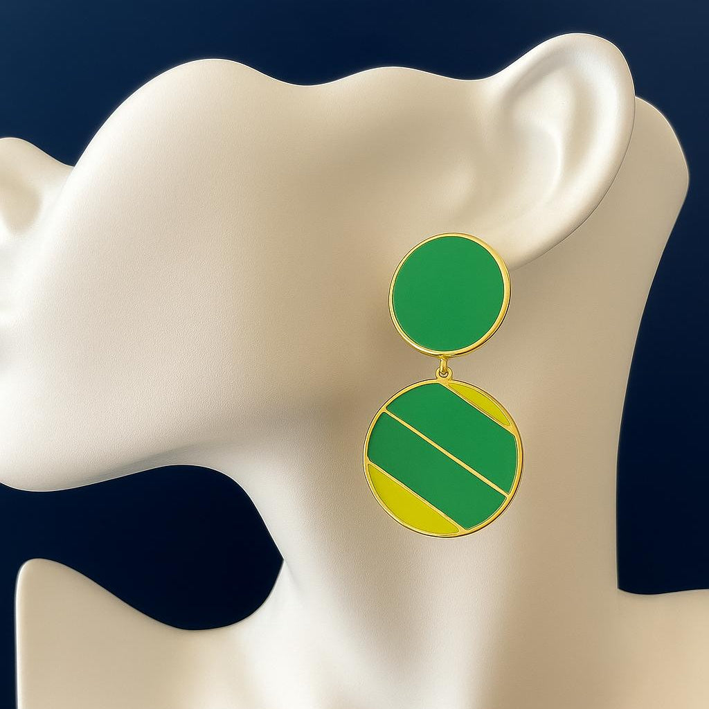 Dual-Tone Enamel Drop Earrings- Lime Pop