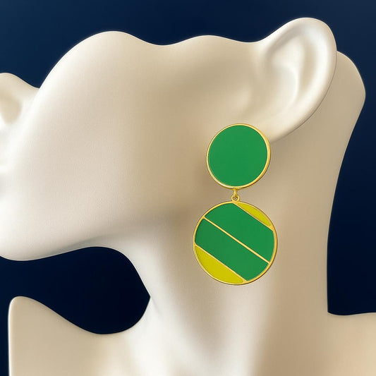 Dual-Tone Enamel Drop Earrings- Lime Pop
