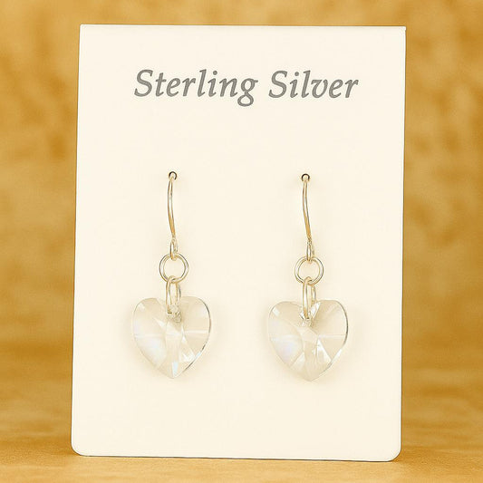Crystal Dangling Heart Sterling Silver Drop Earrings