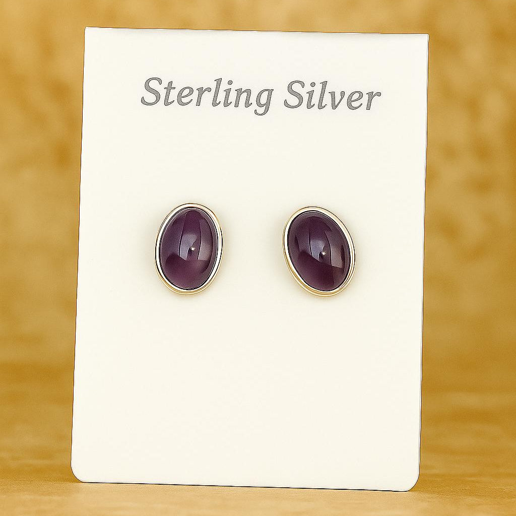 Amethyst Oval Sterling Silver Stud Earrings