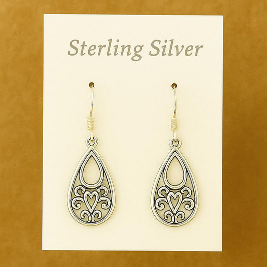 Small Flower Teardrop Sterling Silver Earrings