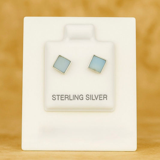 Green Mother of Pearl Shell Square Stud Earrings (6mm)