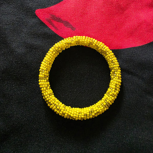 Glass Bead Bangle Bracelet – Handcrafted Maasai-Inspired Design  – Yellow